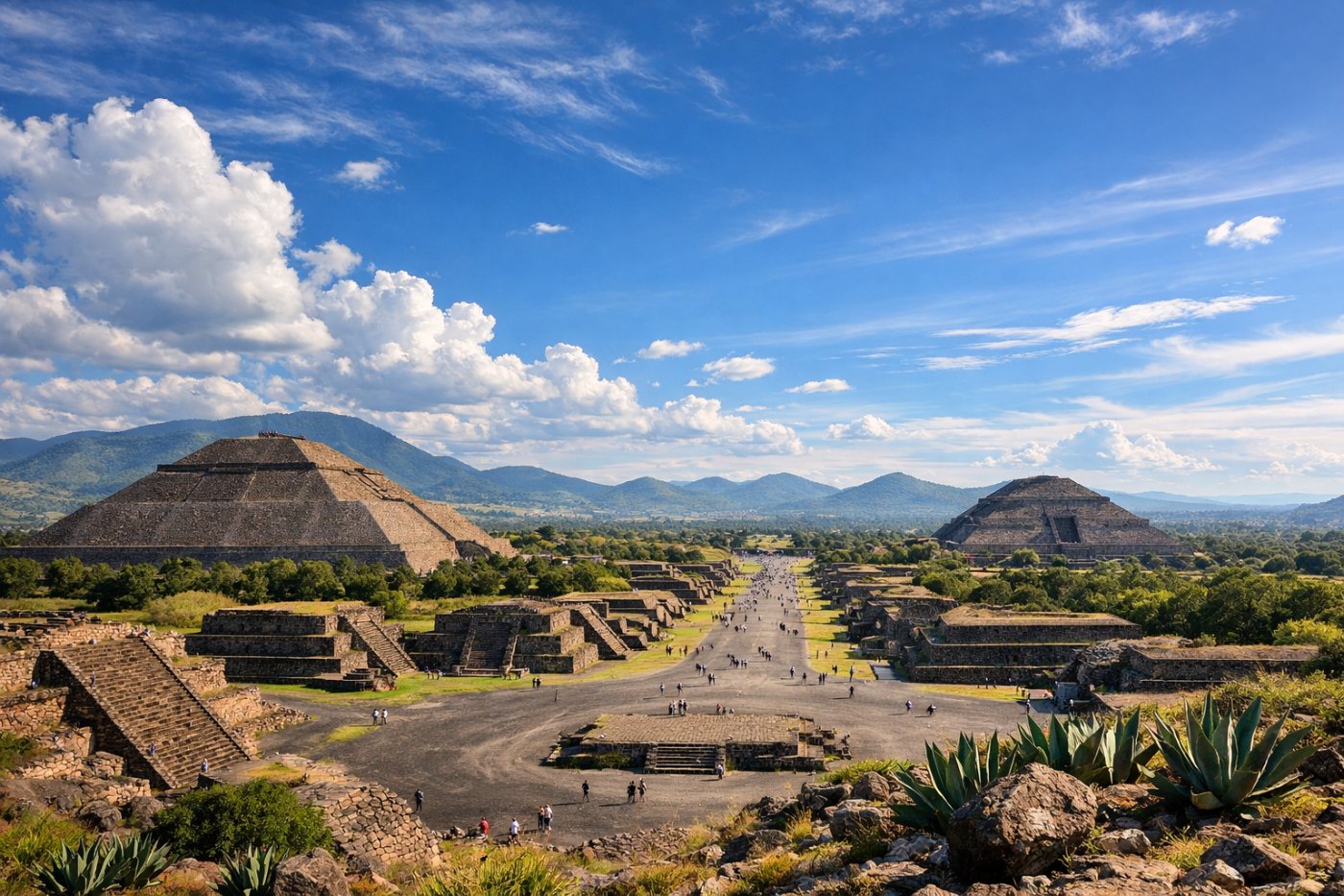 Atardecer sobre las pirámides de Teotihuacán, una vista inolvidable.